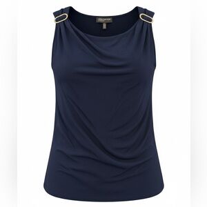 Jones New York Navy Drape Neck Camisole with Gold Rings